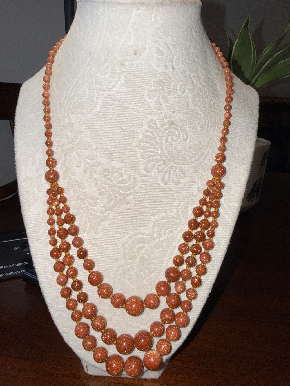 Goldstone Multi-Strand Beaded Necklace - brown/orange